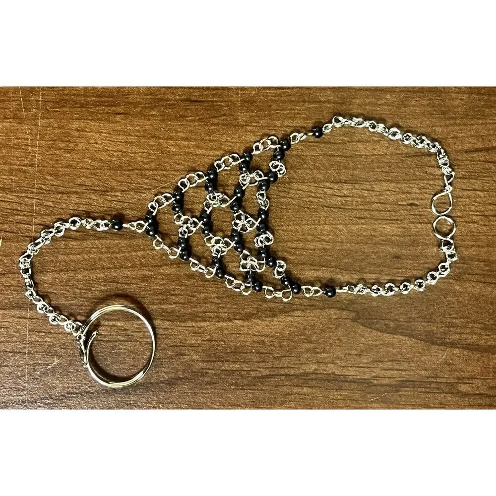 Black Beads and Alpaca Silver Slave Bracelet From Perú